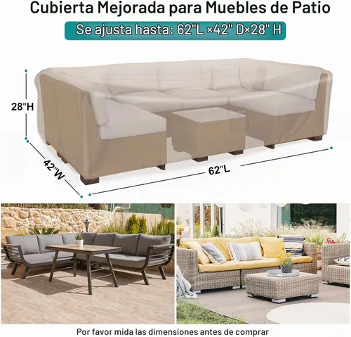 Vista 2 de Funda para Juego de Muebles de Patio Impermeable, Fundas Resistentes para Muebles de Exterior Juego de Sofá Seccional de Mimbre Ratán Mesa Silla