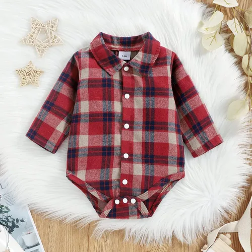 Vista 4 de ODASIRA Ropa de bebé niño, trajes de bebé, overol de manga larga a cuadros + overol de jeans, conjunto de pantalones