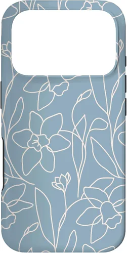 Vista 30 de Poppy Flower Line Art Modern Leaves Boho Light Blue Case for iPhone 17