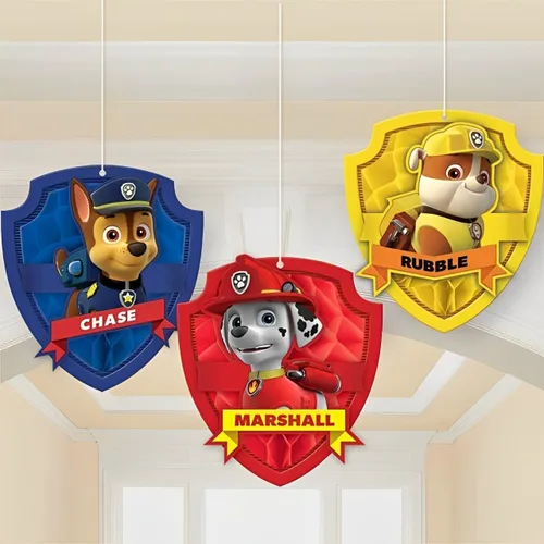 Vista 3 de Adorables decoraciones de panal de la Patrulla Canina, 6.7 pulgadas (paquete de 3), suministros de fiesta perfectos para la celebración de tus
