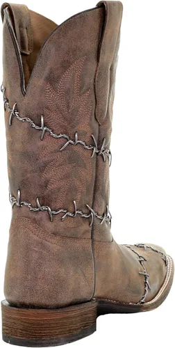 Vista 3 de CORRAL Botas de punta cuadrada tejidas con alambre de púas para hombre, Marrón
