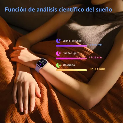 Vista 4 de FITVII Rastreador de fitness, reloj inteligente con monitor de presión arterial, frecuencia cardíaca y oxígeno en sangre 24/7, monitor de sueño