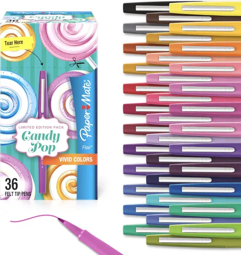Vista 8 de Paper Mate Flair Bolígrafos de punta de fieltro, punta media (0.028 in / 0.7 mm), edición limitada Candy Pop, colores surtidos, 12