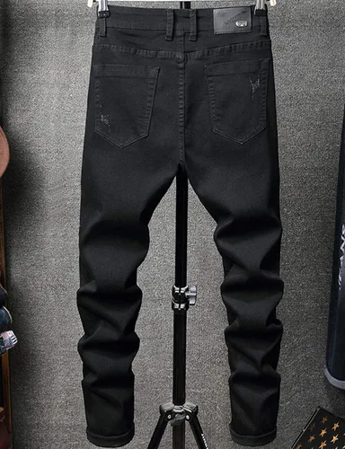 Vista 2 de GINZOUS pantalones vaqueros elásticos negros bordados con flores rojas para hombre