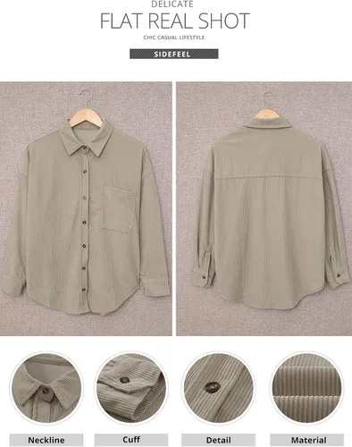 Vista 5 de Sidefeel - Camisa de pana holgada con manga larga y botones para mujer