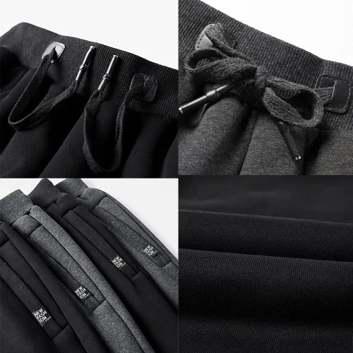 Vista 5 de FASKUNOIE Pantalones de forro polar de invierno para hombre, pesados y cálidos, con forro de sherpa, pantalones deportivos para correr con bolsillos