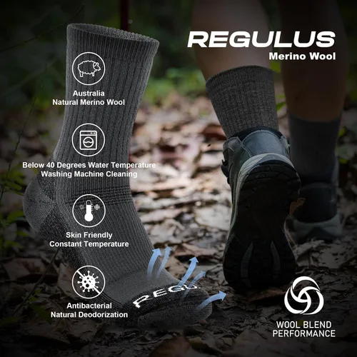Vista 4 de Regulus Calcetines de lana merina, calcetines de senderismo para hombres y mujeres, calcetines atléticos acolchados para correr, calcetines de media