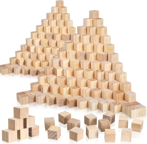 Vista 13 de Barydat 300 piezas 1 cm de bloques de madera, bloques sin acabar para manualidades, bloques de madera lisa para proyectos de manualidades, bloques