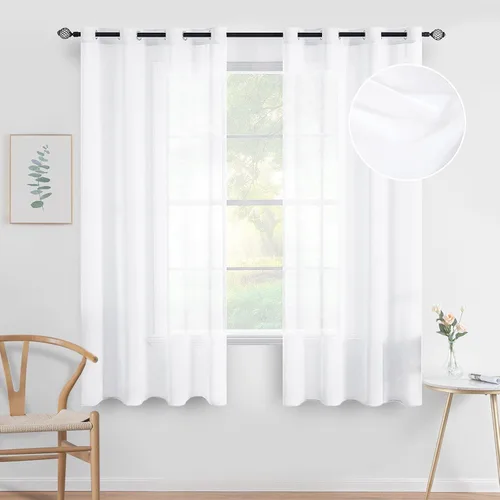 Vista 33 de MIULEE 2 paneles de cortinas semitransparentes beige para ventana, elegantes con ojales en la parte superior, cortinas de gasa