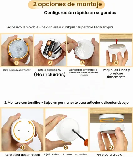 Vista 4 de TECOMLIGHT Luces de disco con control remoto, iluminación inalámbrica para debajo del gabinete, funciona con pilas, luces de empuje para cocina
