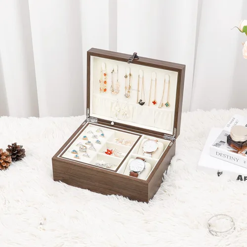 Vista 8 de Homde Caja organizadora de joyas con cubierta de cristal brillante para relojes, collares, aretes, anillos, regalo de lujo para mujeres y niñas