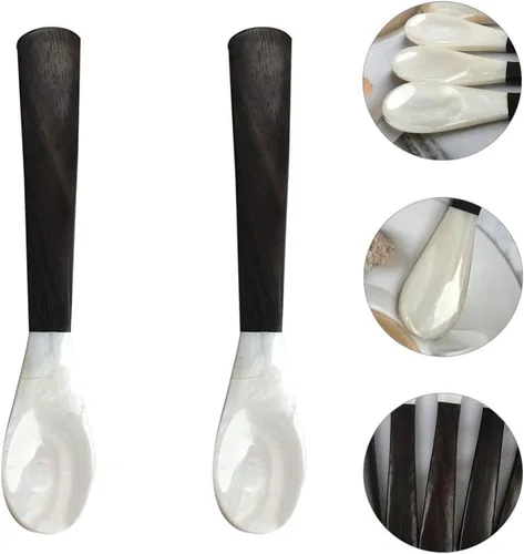 Vista 8 de 2 cucharas creativas con mango de madera, cucharas de café para caviar, postre, café, helado