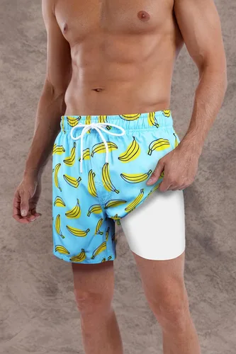 Vista 39 de Traje de baño para hombre con forro de compresión de secado rápido de 5.5 pulgadas con forro tipo bóxer amarillo (1-Yellowstar)