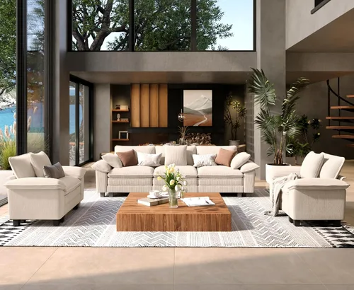 Vista 15 de SUNSHINE VALLEY - Juego de sofá de 2 piezas para sala de estar, sofá biplaza y sillón