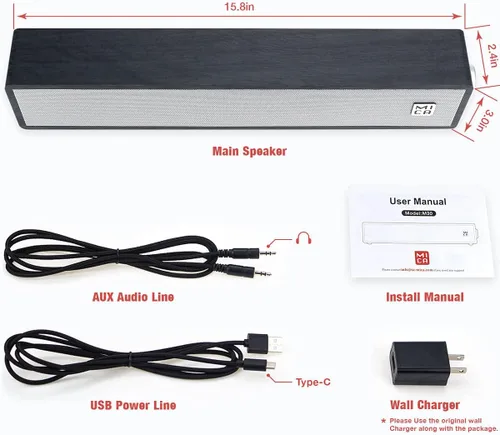 Vista 6 de [Usado] MICA - Altavoces para computadora, barra de sonido inalámbrica Bluetooth 5.0, mini barra de sonido en ángulo de madera, altavoces de PC Negro