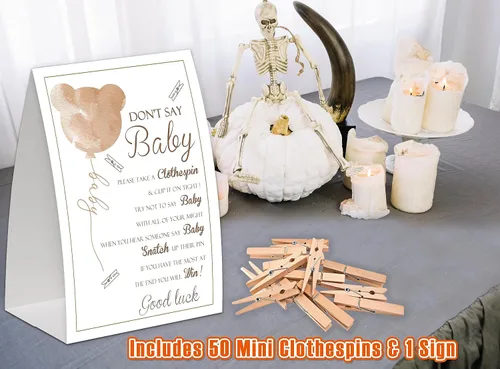 Vista 3 de Decoraciones de oso para baby shower, género neutro y temático de otoño, incluye juego de Don't Say Baby y pequeño juego de pinzas para la ropa