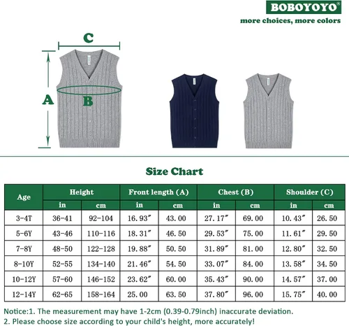 Vista 6 de BOBOYOYO Chaleco de suéter para niños, 100% algodón, chaleco para uniforme escolar, chaleco con botones para niños y niñas