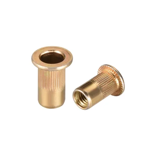 Vista 8 de uxcell Tuercas de remache de acero al carbono M3 Inserto de cabeza plana amarillo cinc plateado 50 PC