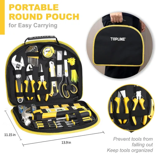 Vista 3 de TOPLINE Kit de herramientas básicas para el hogar de 208 piezas con bolsa redonda de fácil transporte, herramientas manuales para el hogar, juego