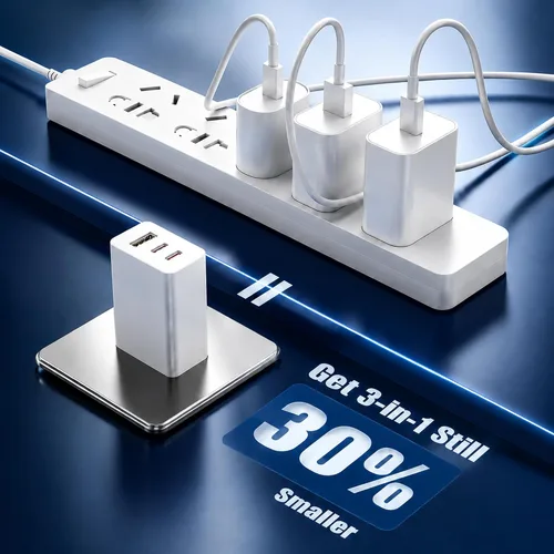Vista 3 de Cargadores USB C súper rápidos de 65 W para iPhone 17, 3 puertos de 100 W (65 vatios máximo), ladrillo de carga de teléfono PD tipo C con cable USBC
