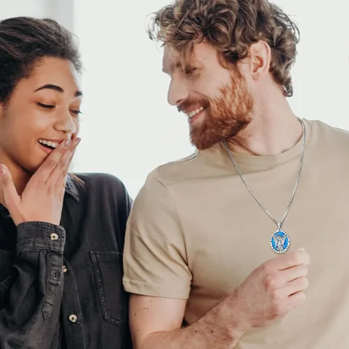 Vista 8 de Eusense Collar de ópalo para mujeres y hombres, joyería de ópalo azul y blanco de plata de ley 925 con dije de ópalo auténtico, regalo