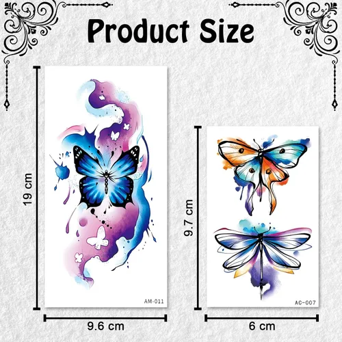 Vista 7 de Cerlaza 79 hojas de tatuajes de mariposa 3D temporales realistas para mujeres adultas, tatuajes falsos de acuarela, calcomanías temporales