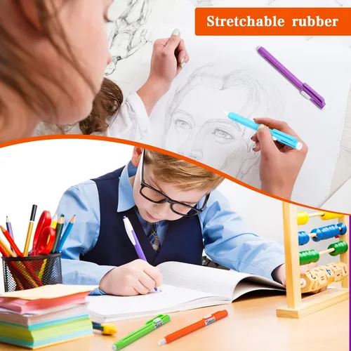 Vista 3 de Teling 15 bolígrafos de borrador mecánico retráctil, estilo bolígrafo escolar, clic, a granel, para escuela, oficina, pintura, escritura, dibujo