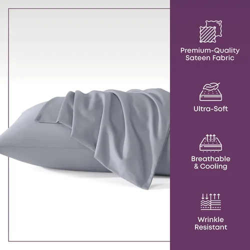 Vista 2 de CirclesHome Fundas de almohada tamaño King, fundas de almohada de mezcla de algodón satinado, fundas de almohada suaves y cómodas, protegen del Gris