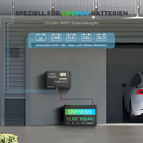 Vista 3 de Dyness Controlador de carga solar MPPT automático de 40 A, 12 V/24 V, control de aplicación y pantalla LCD, regulador solar de 40 amperios