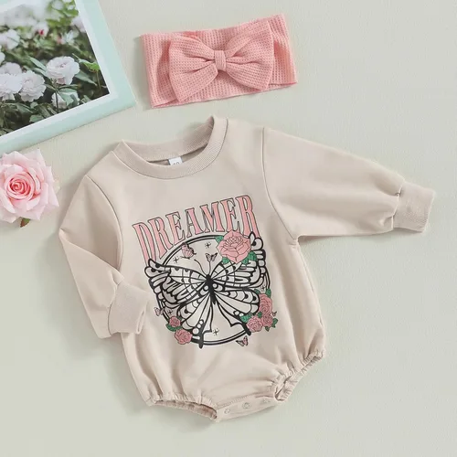 Vista 6 de Mameluco de manga larga para bebé, niño, niña, ropa occidental, estampado de letras, mono de vaquera, traje de otoño