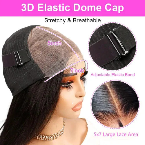 Vista 5 de Pelucas de cabello humano sin pegamento de 7 x 5, peluca de onda profunda predepilada, gorra de cúpula 3D, sin pegamento, pelucas de cabello humano