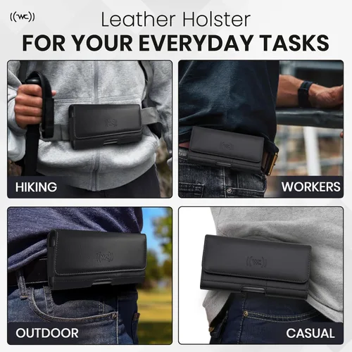 Vista 6 de Wireless City Funda de cuero para iPhone 17 Pro, 17, 16 Pro, 16e, 15, 15 Pro, 14, 13, 12, 11, X, XR, XS - Funda con clip para cinturón para hombres