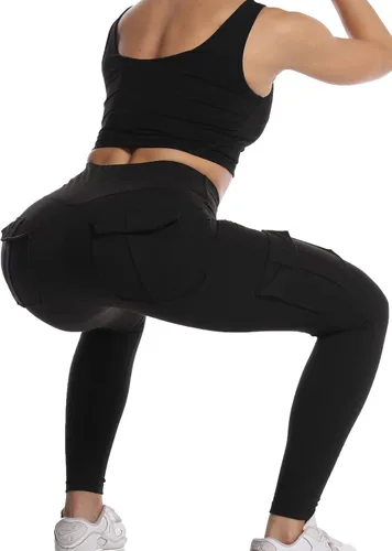 Vista 2 de Leggings cargo con bolsillos para mujer, cintura alta, elásticos, pantalones de yoga
