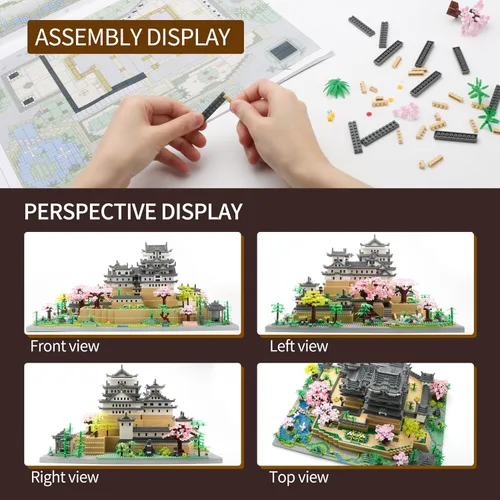 Vista 6 de Juego de micro bloques de construcción del castillo Himeji de Japón, colección de monumentos de arquitectura, 10080 piezas, regalo coleccionable