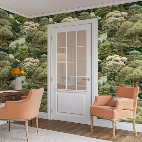Vista 5 de Papel Tapiz de Bosque Vintage Despegar y Pegar Removible Naturaleza Botánico Árbol Río 17.7" x 118.11" Papel de Pared Acuarela Autoadhesivo Papel
