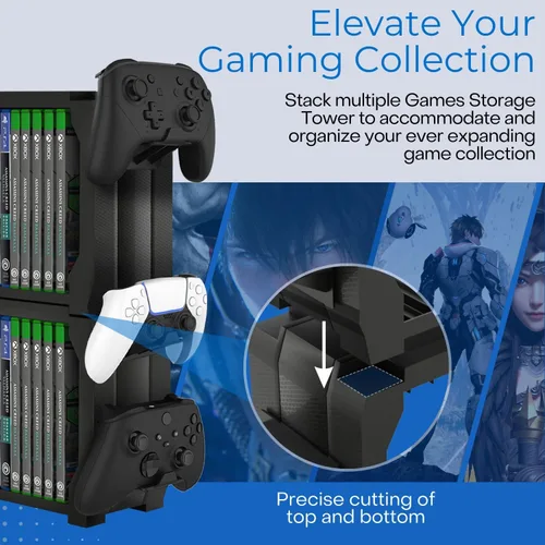 Vista 5 de TNP Games Storage Tower (Up to 15 CD Disc) For PS5 Game Disk Rack and Controller Stand Holder For Xbox Series XNintendo SwitchPS4 Controller Stand