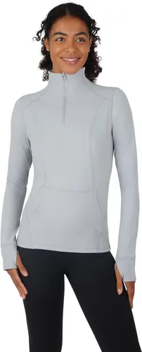 Vista 9 de Yogalicious Chaqueta atlética ligera de media cremallera de manga larga con bolsillos delanteros y orificios para los pulgares