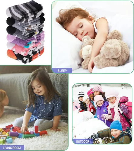 Vista 6 de SDBING Calcetines peludos para niños, calcetines antideslizantes para niños y niñas, lindos y acogedores calcetines de invierno cálidos