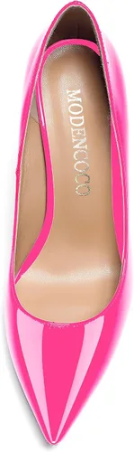 Vista 3 de MODENCOCO Zapatos de tacón bajo de patente sólida para mujer, con puntera puntiaguda, 1.5 pulgadas