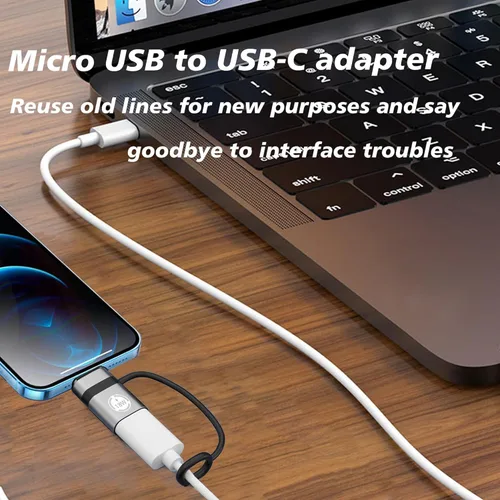 Vista 6 de Adaptador USB gris C a micro USB, adaptador tipo C hembra a micro USB macho, adecuado para Samsung Galaxy S6/S7 Edge, LG Nexus 4/5/6 y otros