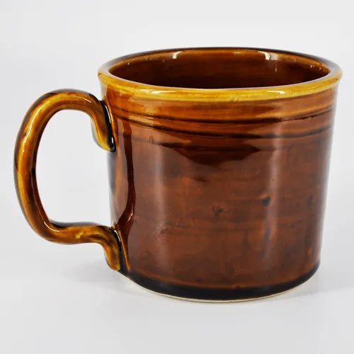 Vista 3 de Taza de café de cerámica hecha a mano - Remolino marrón 14oz