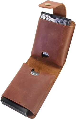 Vista 6 de boshiho Funda de naipes de cuero genuino doble para magos y jugadores de póquer, viajes de vacaciones de campamento