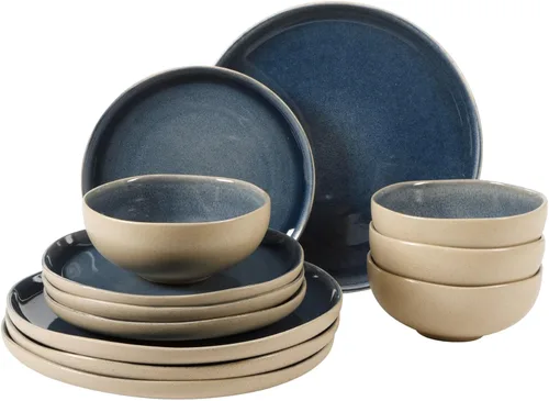 Vista 11 de Gibson Elite Peach Orchard - Juego de vajilla de porcelana de hueso de 12 piezas para 4, platos y cuencos estriados en relieve, apto