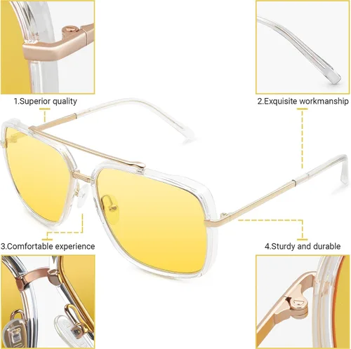 Vista 5 de MAFEEDSS Gafas de sol estilo aviador retro para hombre y mujer