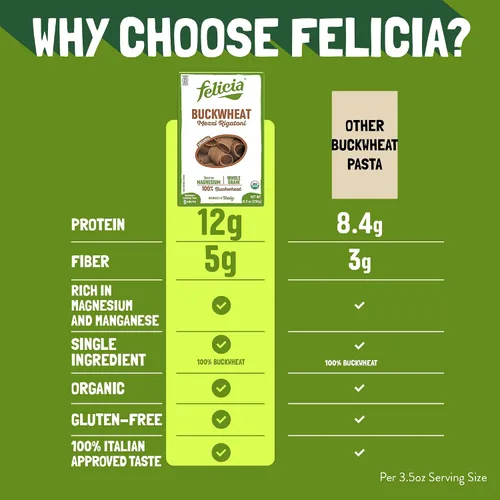 Vista 6 de Felicia Pasta sin gluten Mezzi Rigatoni de trigo sarraceno, 8.8 onzas
