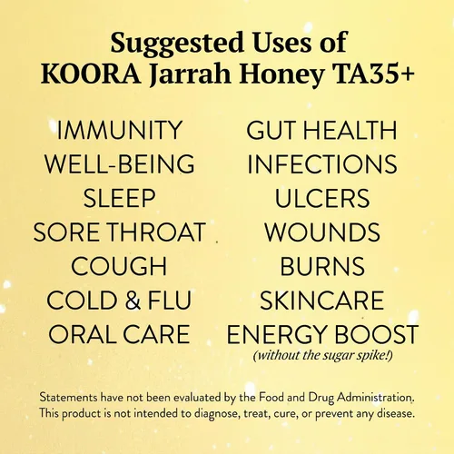 Vista 8 de KOORA Jarrah Honey TA 35+ (MGO 2000+ Miel de Manuka Calificación Equiv.) Bajo IG, miel medicinal cruda para la salud diaria y apoyo inmunológico