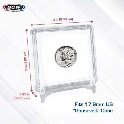 Vista 2 de BCW Broche de monedas de 2 x 2 – Soporte de monedas de 25 quilates Protector de monedas seguro para archivar Estuche de exhibición de monedas