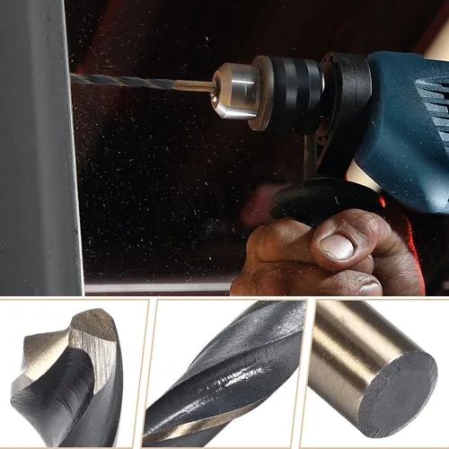 Vista 4 de Brocas helicoidales de acero de alta velocidad 4341 con vástago recto de 0.236 pulgadas (0.236 in) con revestimiento dorado y negro para mejoras