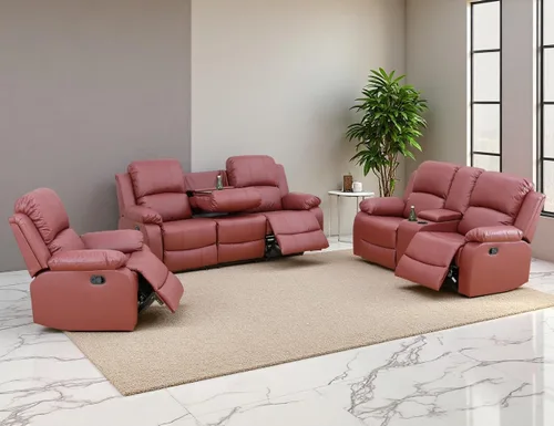 Vista 47 de Sofá reclinable manual, sofá reclinable de lujo de 3 plazas, sofá reclinable con portavasos y mesa de café, sofá de cuero sintético para sala