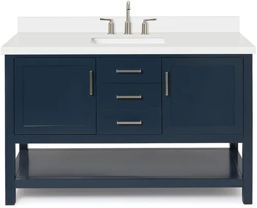 Vista 5 de ARIEL Bayhill - Tocador de baño con lavabo de 54 pulgadas, madera maciza, encimera de cuarzo blanco puro de 1.5 pulgadas, fregadero rectangular Negro